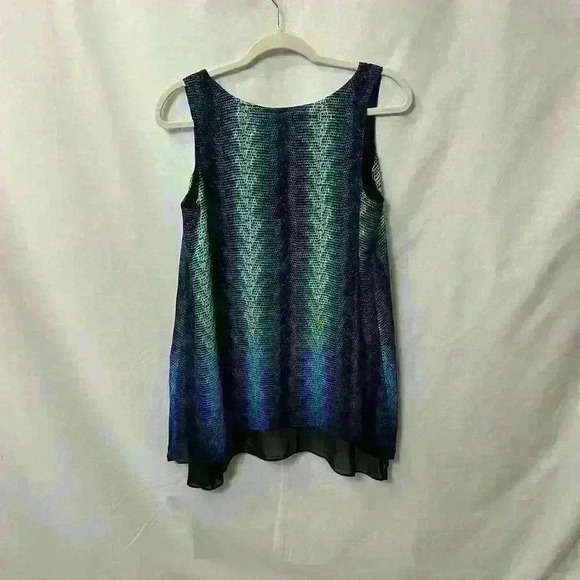 Worthington Womens Size Medium Multi Color Sleeveless Blouse Chiffon Hi Low Hem - Picture 11 of 11